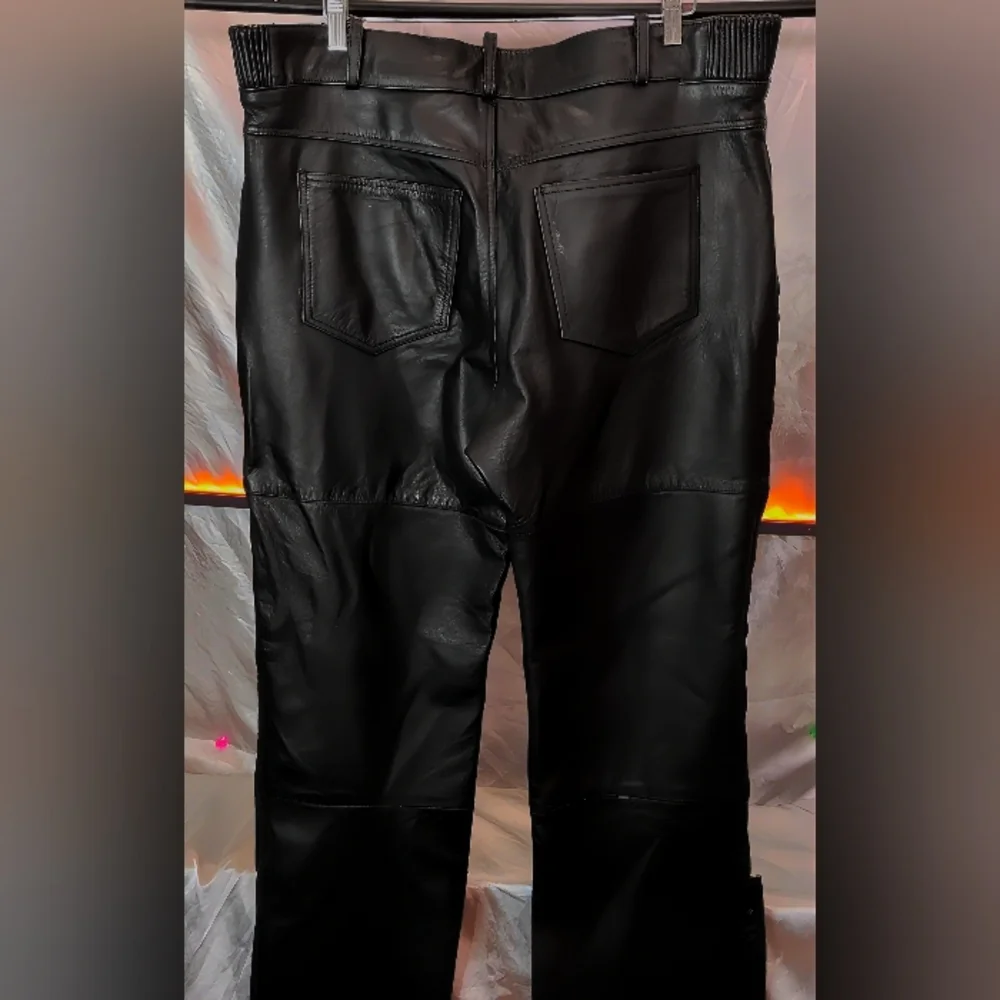 Vintage Xelement Men’s Leather Motorcycle Pants 42 Black Straight Leg Cruiser St - Picture 2 of 8